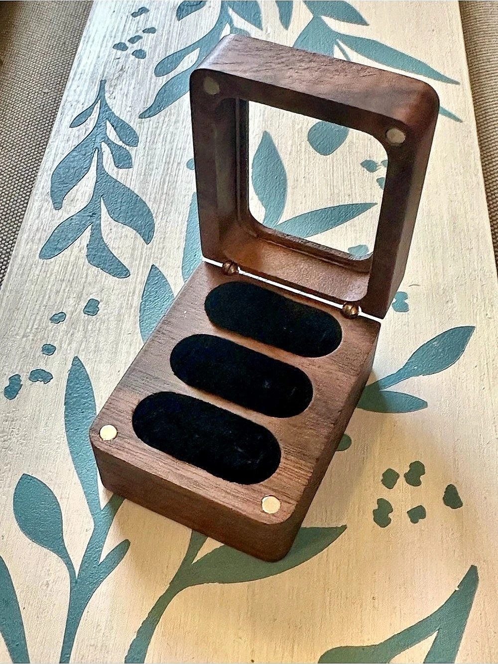 Wooden Three Slot Ring Box